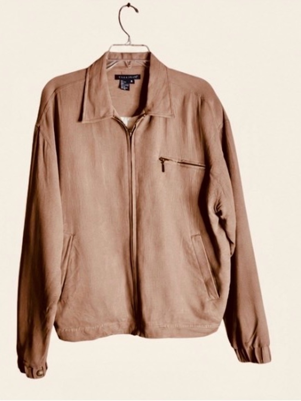 Tulliano 100% Silk Full Zip Jacket Taupe Size Medium - Picture 1 of 6